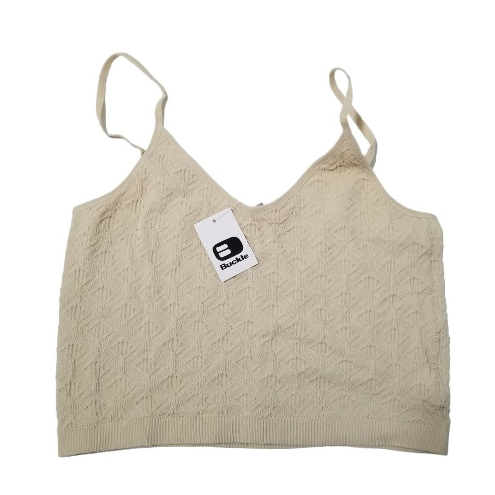 NWT BUCKLE V Neck Skinny Strap Textured Crop Top Color Taupe Size M/L